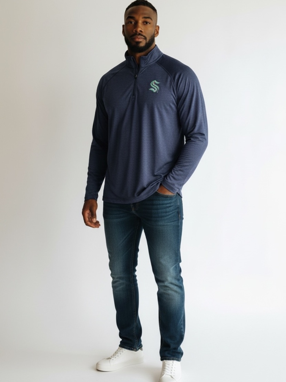 Fanatics Men’s Navy Blue Long-Sleeve 1/4 Zip Shirt - Seattle Kraken XL - Picture 2 of 9